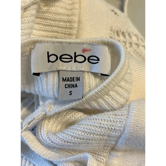 Bebe Crochet Knit Maxi Dress Womens Small Boho Y2K Cottage Fairy Whimsy White - Picture 3 of 15